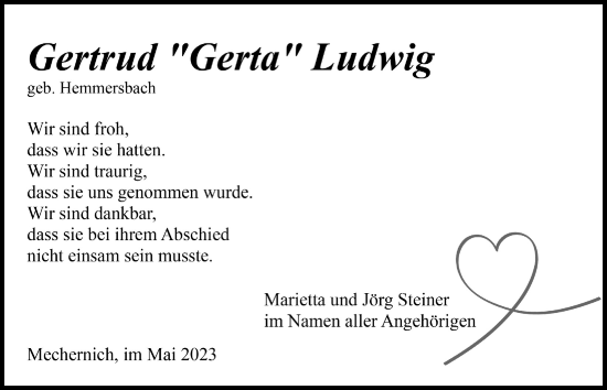 Anzeige von Gertrud Ludwig von  Blickpunkt Euskirchen 