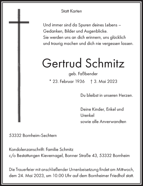 Anzeige von Gertrud Schmitz von  Schaufenster/Blickpunkt 