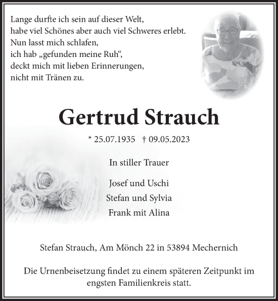 Anzeige von Gertrud Strauch von  Blickpunkt Euskirchen 