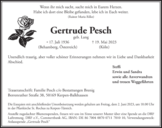 Anzeige von Gertrude Pesch von  Werbepost 