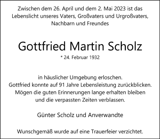 Anzeige von Gottfried Martin Scholz von  Bergisches Handelsblatt 