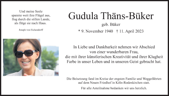 Anzeige von Gudula Thäns-Büker von Kölner Stadt-Anzeiger / Kölnische Rundschau / Express