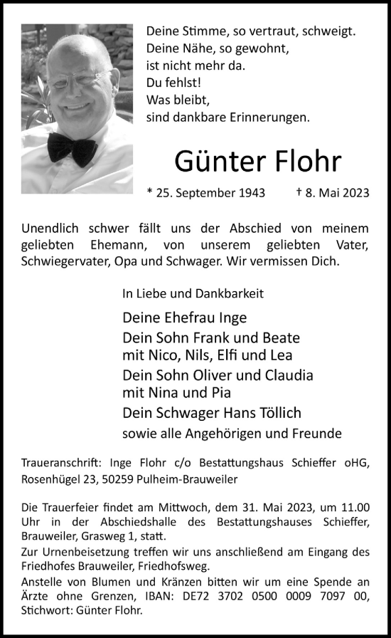 Anzeige von Günter Flohr von  Wochenende 