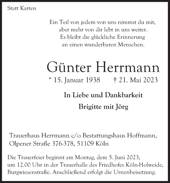 Anzeige von Günter Herrmann von Kölner Stadt-Anzeiger / Kölnische Rundschau / Express
