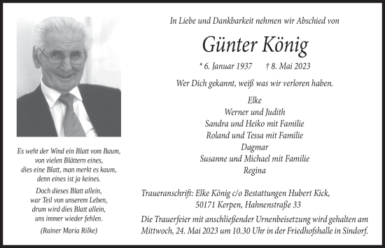 Anzeige von Günter König von  Werbepost 