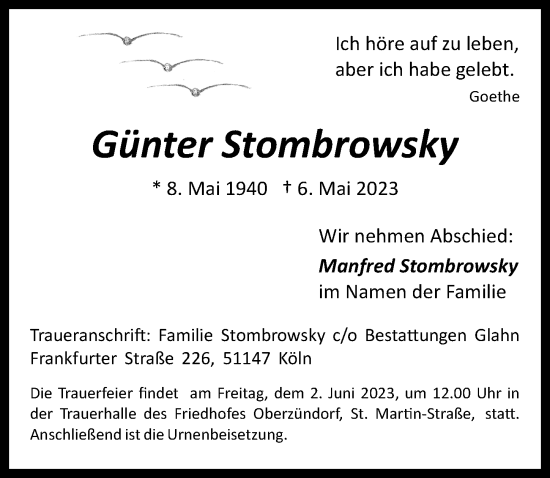 Anzeige von Günter Stombrowsky von  EXPRESS - Die Woche 