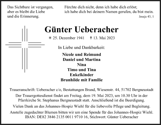 Anzeige von Günter Ueberacher von Kölner Stadt-Anzeiger / Kölnische Rundschau / Express