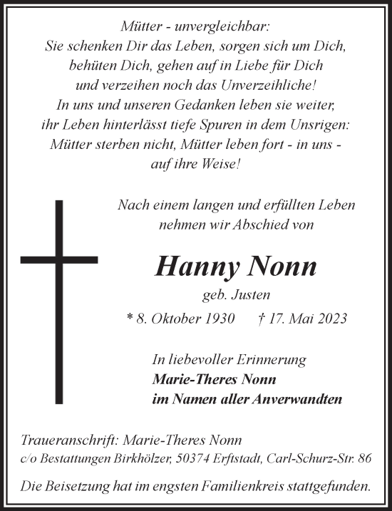 Anzeige von Hanny Nonn von  Werbepost 