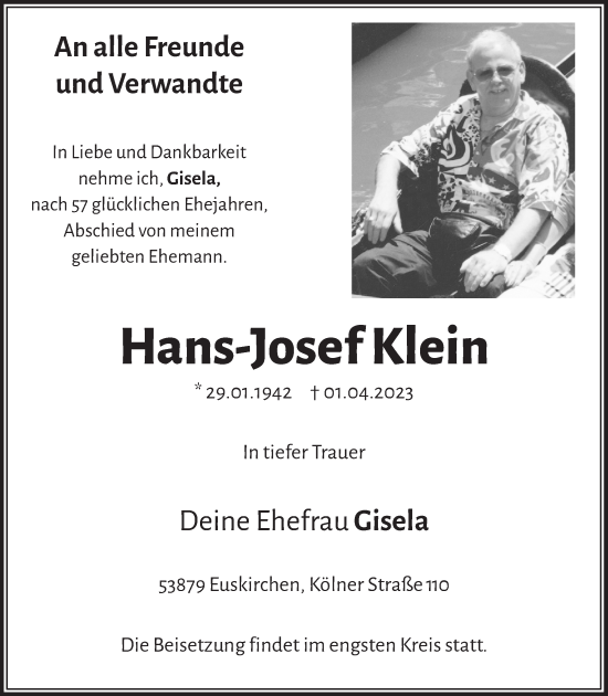 Anzeige von Hans-Josef Klein von  Blickpunkt Euskirchen 