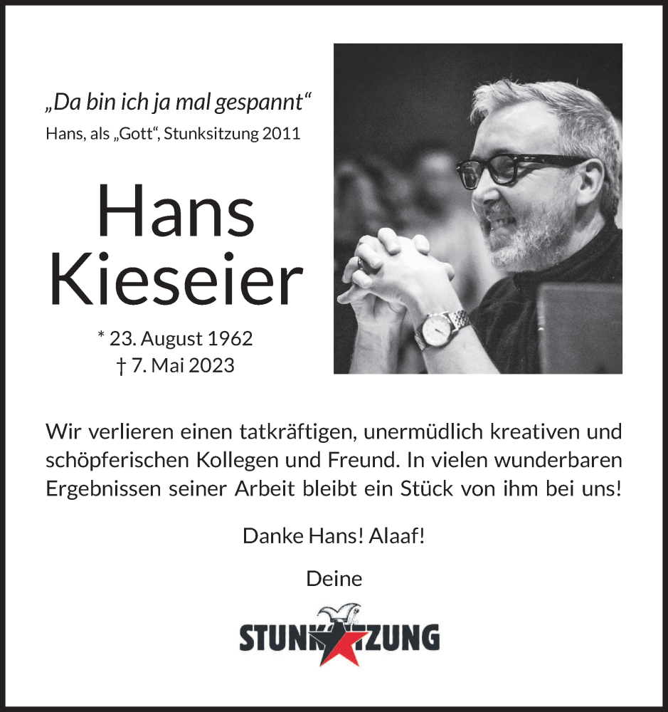  Traueranzeige für Hans Kieseier vom 18.07.2023 aus Kölner Stadt-Anzeiger / Kölnische Rundschau / Express