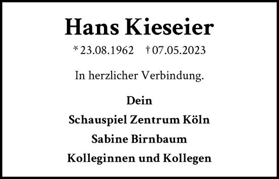 Anzeige von Hans Kieseier von Kölner Stadt-Anzeiger / Kölnische Rundschau / Express