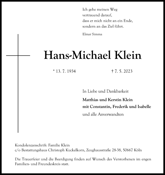 Anzeige von Hans-Michael Klein von Kölner Stadt-Anzeiger / Kölnische Rundschau / Express