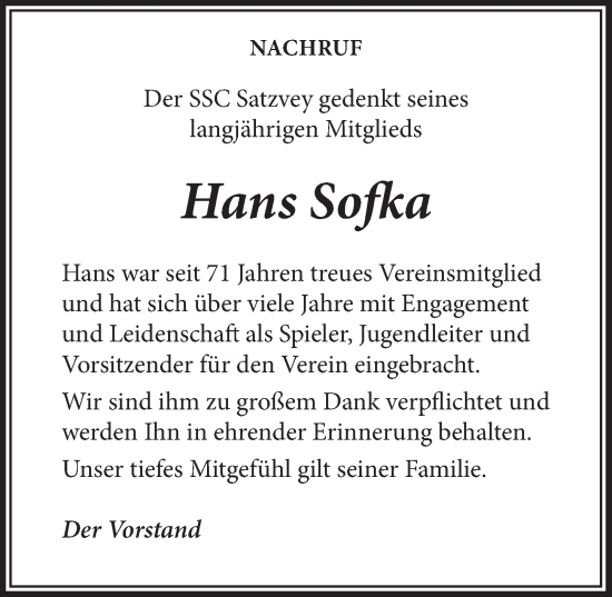 Anzeige von Hans Sofka von  Blickpunkt Euskirchen 