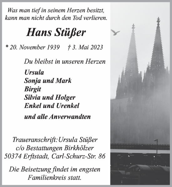 Anzeige von Hans Stüßer von  Werbepost 