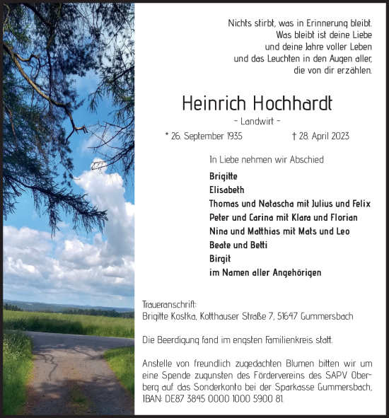 Anzeige von Heinrich Hochhardt von  Anzeigen Echo 