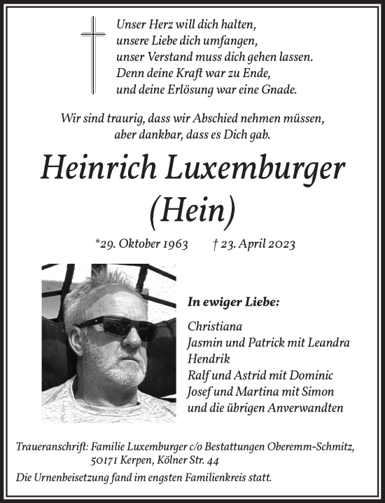 Anzeige von Heinrich Luxemburger von  Werbepost 