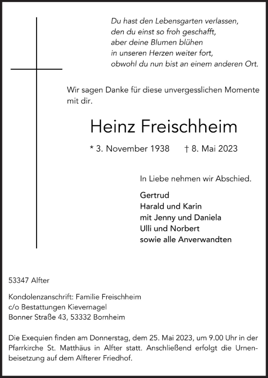 Anzeige von Heinz Freischheim von  Schaufenster/Blickpunkt 