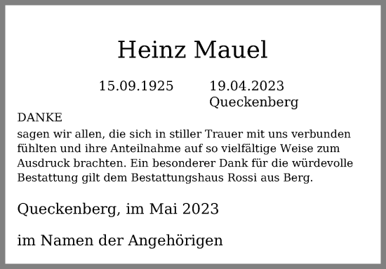 Anzeige von Heinz Mauel von Kölner Stadt-Anzeiger / Kölnische Rundschau / Express