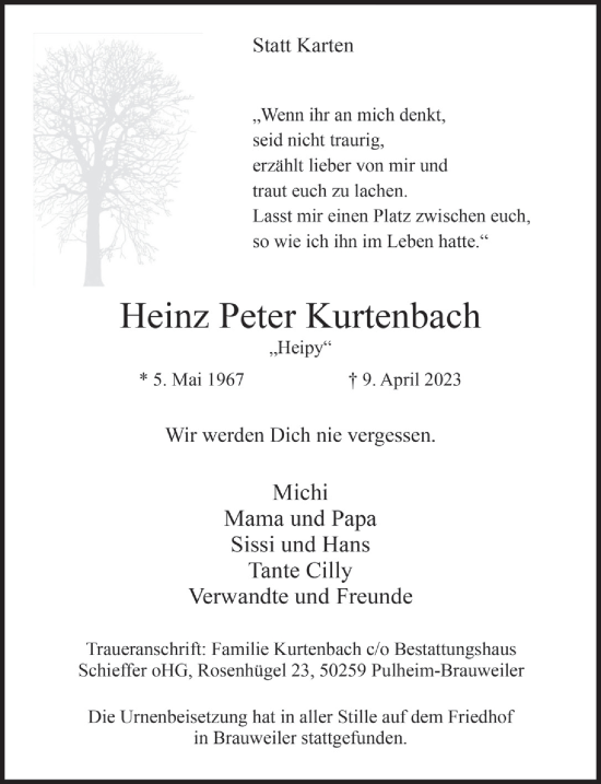 Anzeige von Heinz Peter Kurtenbach von  Werbepost 