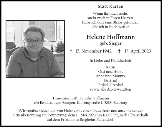 Anzeige von Helene Hoffmann von  Werbepost 