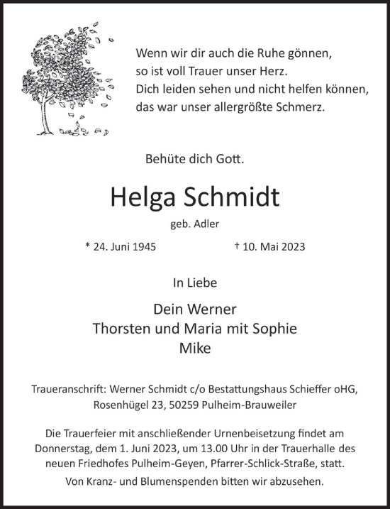 Anzeige von Helga Schmidt von  Wochenende 