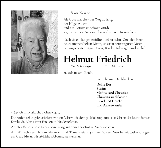 Anzeige von Helmut Friedrich von Kölner Stadt-Anzeiger / Kölnische Rundschau / Express