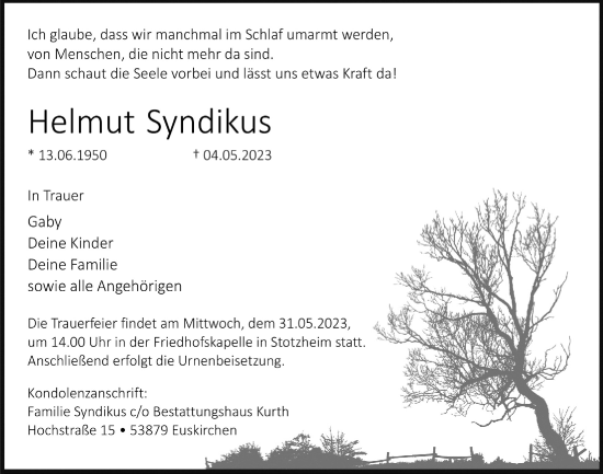 Anzeige von Helmut Syndikus von  Blickpunkt Euskirchen 