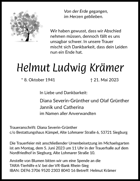 Anzeige von Helmut Ludwig Krämer von Kölner Stadt-Anzeiger / Kölnische Rundschau / Express