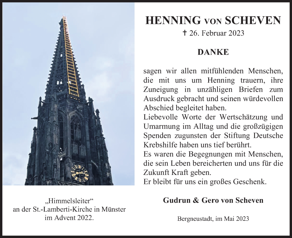  Traueranzeige für Henning von Scheven vom 18.07.2023 aus Kölner Stadt-Anzeiger / Kölnische Rundschau / Express
