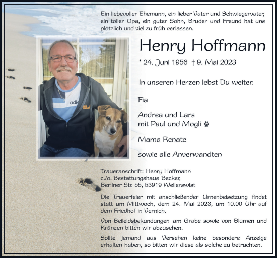 Anzeige von Henry Hoffmann von  Blickpunkt Euskirchen 