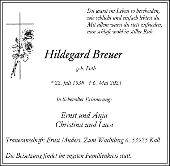 Anzeige von Hildegard Breuer von  Blickpunkt Euskirchen 