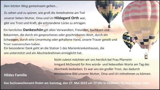 Anzeige von Hildegard Orth von Kölner Stadt-Anzeiger / Kölnische Rundschau / Express