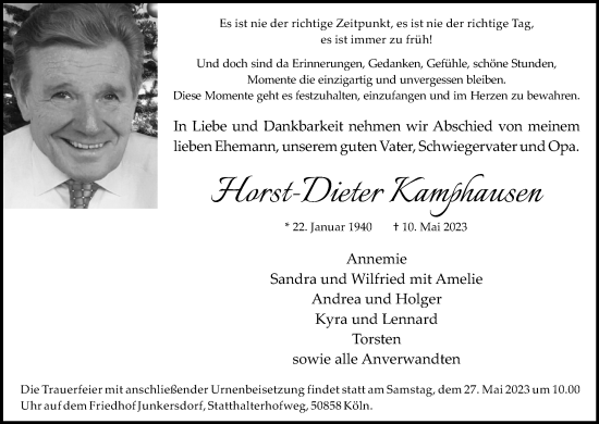 Anzeige von Horst-Dieter Kamphausen von Kölner Stadt-Anzeiger / Kölnische Rundschau / Express