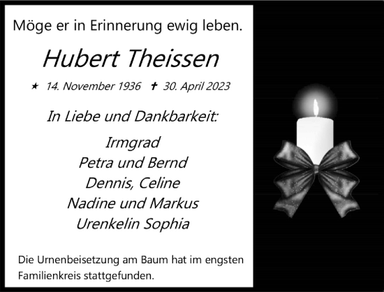 Anzeige von Hubert Theissen von  Wochenende 