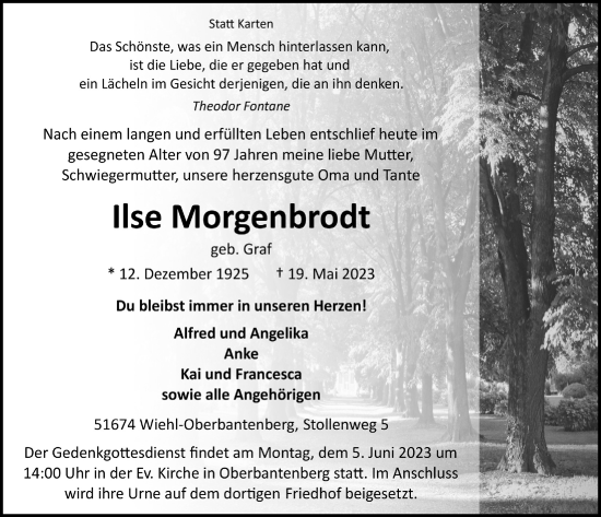 Anzeige von Ilse Morgenbrodt von  Anzeigen Echo 