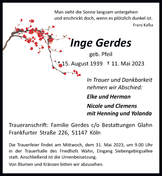 Anzeige von Inge Gerdes von  EXPRESS - Die Woche 