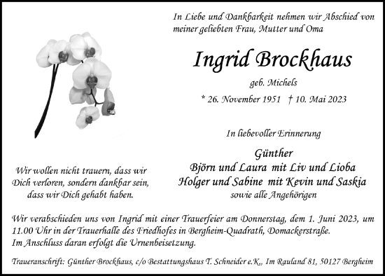 Anzeige von Ingrid Brockhaus von  Werbepost 