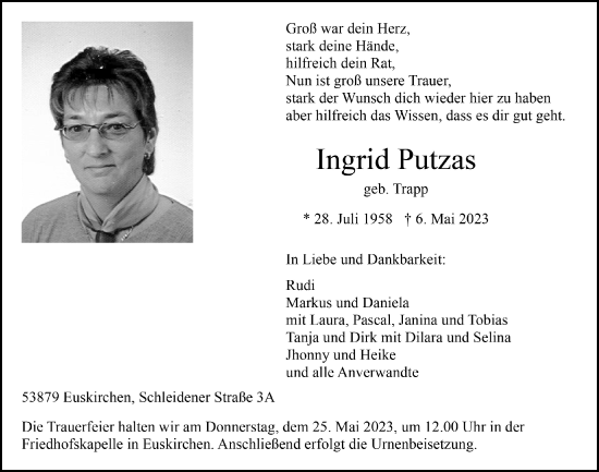 Anzeige von Ingrid Putzas von  Blickpunkt Euskirchen 