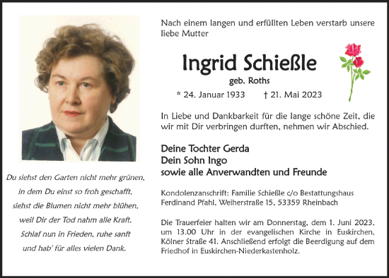 Anzeige von Ingrid Schießle von  Blickpunkt Euskirchen 