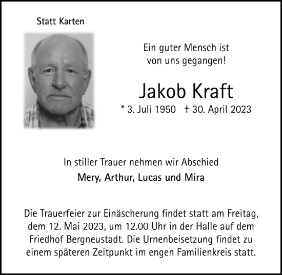 Anzeige von Jakob Kraft von  Anzeigen Echo 