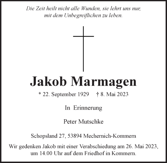 Anzeige von Jakob Marmagen von  Blickpunkt Euskirchen 