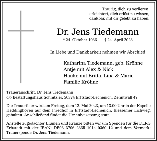 Anzeige von Jens Tiedemann von  Werbepost 