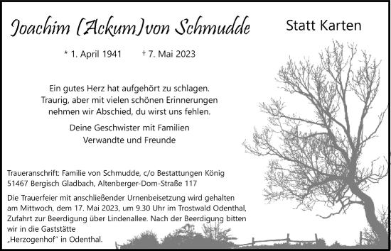 Anzeige von Joachim von Schmudde von  Bergisches Handelsblatt 
