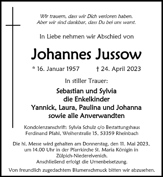 Anzeige von Johannes Jussow von  Blickpunkt Euskirchen 