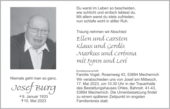 Anzeige von Josef Burg von  Blickpunkt Euskirchen 