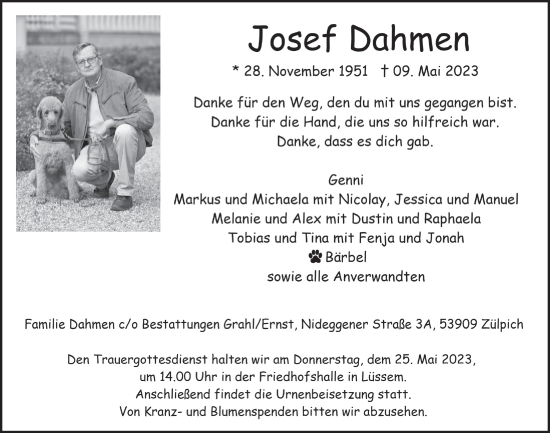 Anzeige von Josef Dahmen von  Blickpunkt Euskirchen 