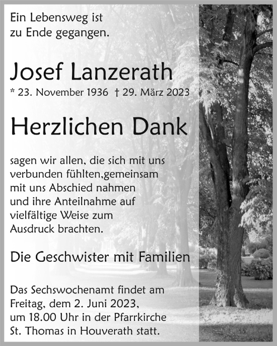 Anzeige von Josef Lanzerath von  Blickpunkt Euskirchen 