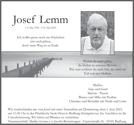 Anzeige von Josef Lemm von  Werbepost 