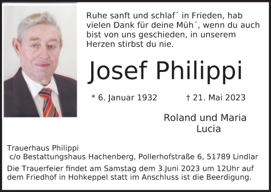 Anzeige von Josef Philippi von Kölner Stadt-Anzeiger / Kölnische Rundschau / Express