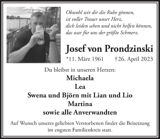 Anzeige von Josef von Prondzinski von  Werbepost 